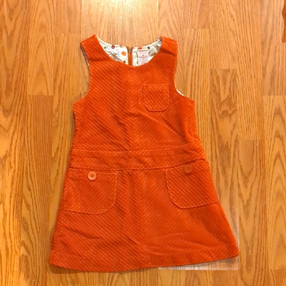 Gymboree Vibrant Orange Corduroy Dress with Pockets and Button Pattern Inside